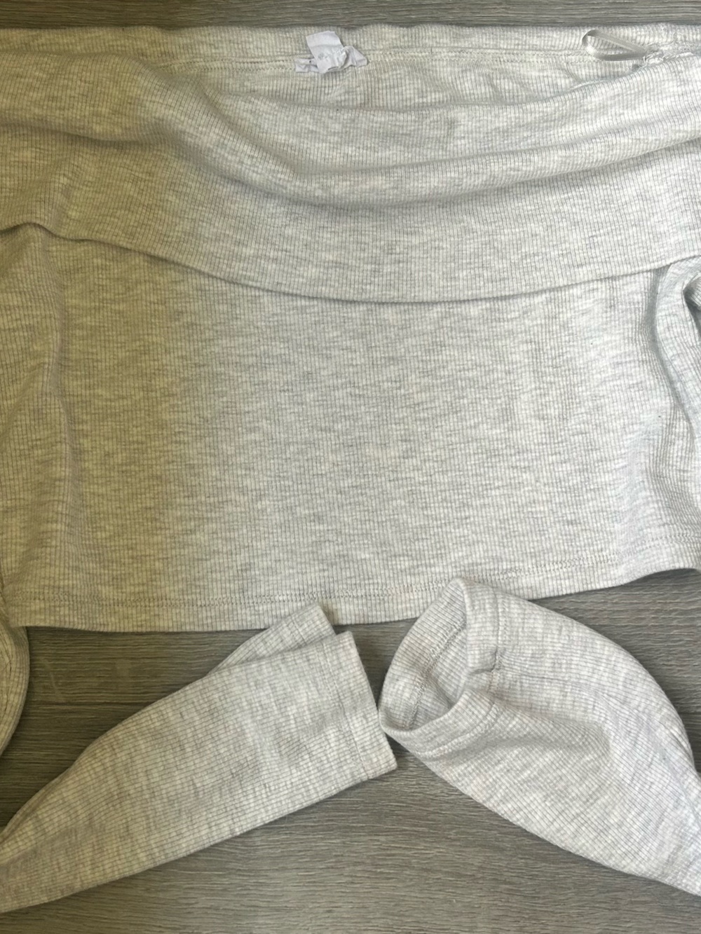 Garage Light Gray Ribbed Off-Shoulder Crop Top